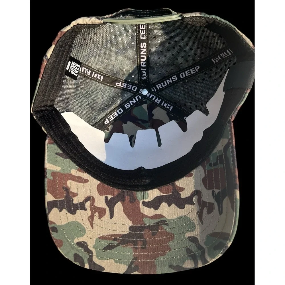 Runs Deep Tactical USA American Flag Premium Tactical Hat Camo Snapback Cap NWT